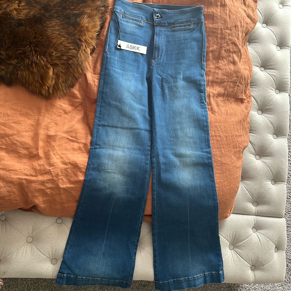 ASKK NY Blue Denim Wide Leg Flare Jeans